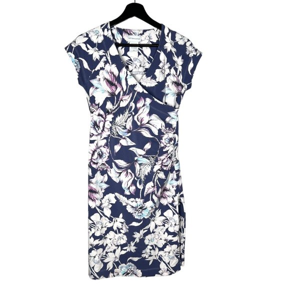 Soft Surroundings Blue Surplice Neckline Short Sleeve Floral Knee Length Dress X - Picture 1 of 9